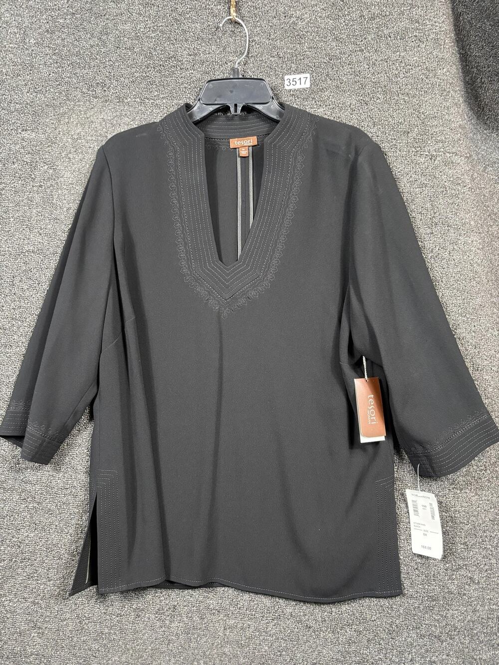 Tesori Blouse Womens 0X Split Neck Tunic Top Nordstrom Stretch Dressy Shirt NEW